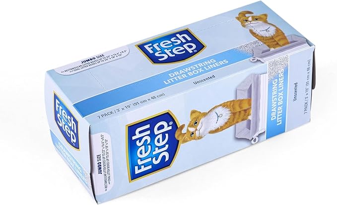 Fresh Step Jumbo Drawstring Cat Litter Box Liners, Unscented Heavy Duty Kitty Litter Bags for X-Large Oval or Rectangle Pans, Helps Contain Mess, Easy Lift Out Cleanup, 36 x 19 in, 7 Count - 4 Pack