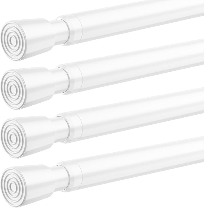 FVONZON Tension Curtain Rod White Spring Tension Curtain Rods 26-39 inch 4Pack Adjustable Spring Rods Extendable Tension Rod For Closet, Window, Kitchen,Bookshelf,Bathroom