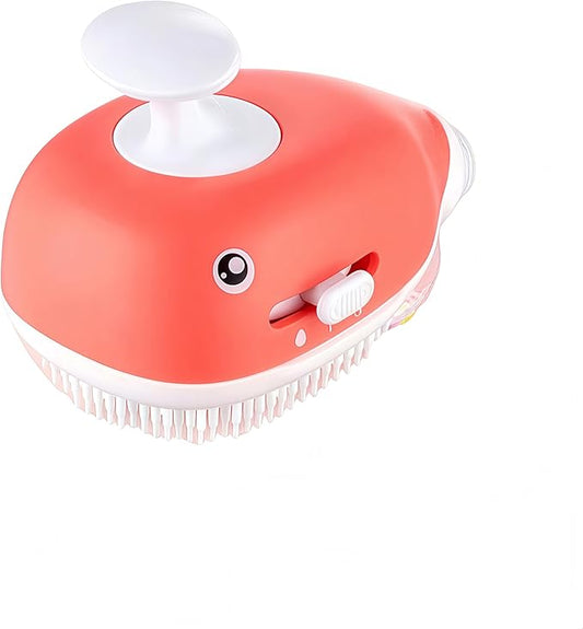 WJCCLYJC Deshedding Dog Bath Brush with Shampoo Dispenser - 2-in-1 Shower Hose Attachment for Dogs, Adjustable Handle for Kids and Adults, Includes Silicone Scrubber for Easy Washing (Pink)