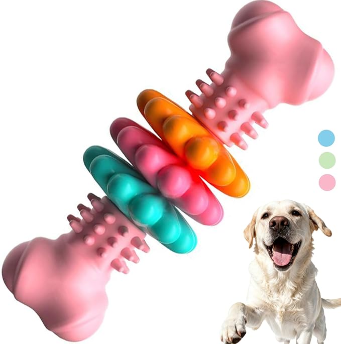 Puppy Teething Toy, Indestructible Dog Chew Toys for Aggressive Chewers, Interactive Bone Dog Toy for Small & Medium Breeds, Tough Puppy Toys to Keep Them Busy and Clean Teeth (Pink)