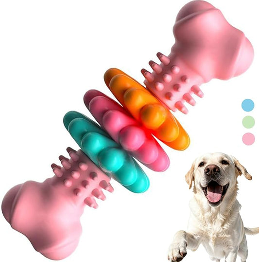 Puppy Teething Toy, Indestructible Dog Chew Toys for Aggressive Chewers, Interactive Bone Dog Toy for Small & Medium Breeds, Tough Puppy Toys to Keep Them Busy and Clean Teeth (Pink)