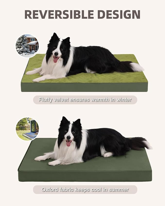 KSIIA Orthopedic Dog Bed Crate Waterproof Pet Mats for Large Dogs Deluxe Plush Washable Pet Bed with Egg Crate Foam & Removable Cover, 35 x 22 Inch, Green