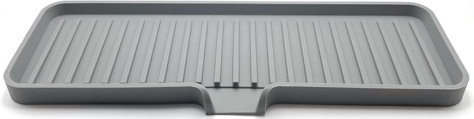 Happitasa Silicone Soap Dish Tray and Sponge Holder with Drain Chute | Bathroom and Kitchen Sink Organizer Caddy (Grey, 12"x4", 7.4 Ounces)
