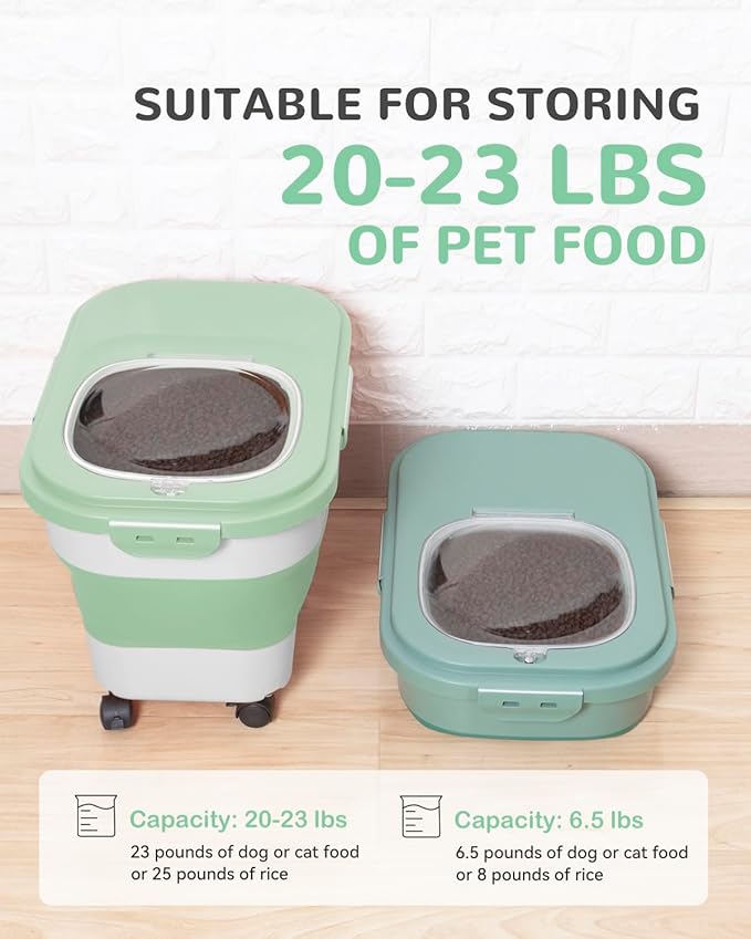 DDMOMMY 20-23 Lbs Dog Food Storage Container - Collapsible Dog Food Container with Attachable Casters and Scoop,Small Container,Pet Food Storage Containers to Keep Dry Food Fresh,Easy to Move