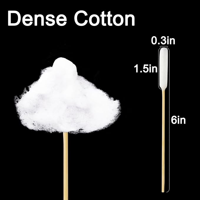 Egaageoi 100 Pcs 6-Inch Long Cotton Swabs with Sturdy Bamboo Handle - Extended Reach Applicators for Dog Ear Cleaning & Pet Care - Single Tip Swabs for Gun Cleaning, Electronics Detailing & Wound Care
