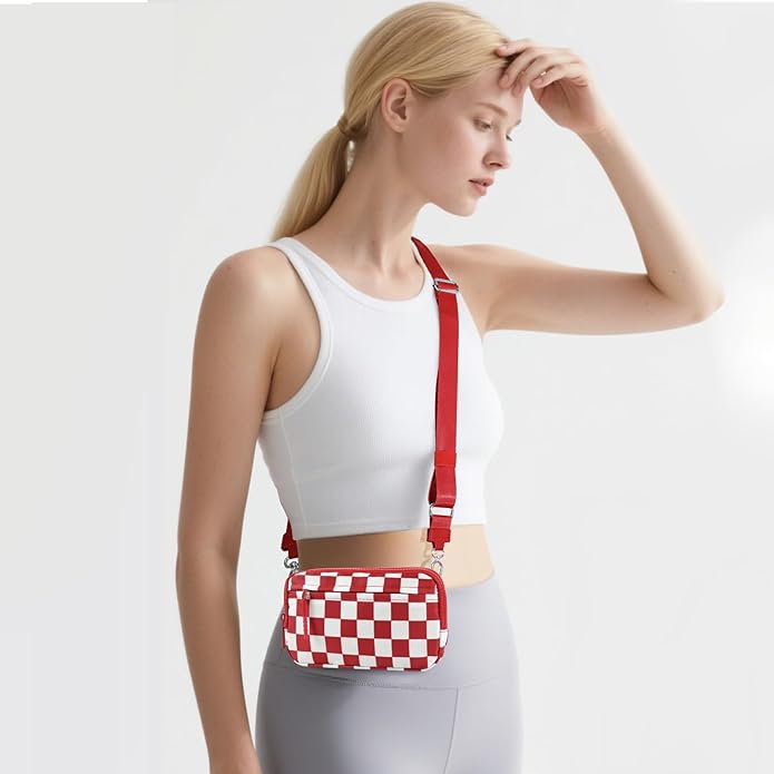 Checkered WristleWallets for Women, RFID Wallet Crossbody with 4 Zippers, Credit Card Holder Cell Phone Organizer