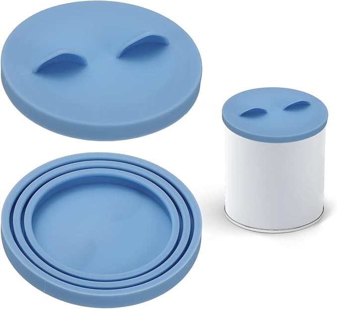 Cat Food Can Covers Lids, Dog Food Can Lids with Cute Pet Ears Shaped Silicone Toppers One Fit 3 Standard Sizes, (Dusty Blue, 2Pcs), Intended for Dog/Cat/Pet Food Cans