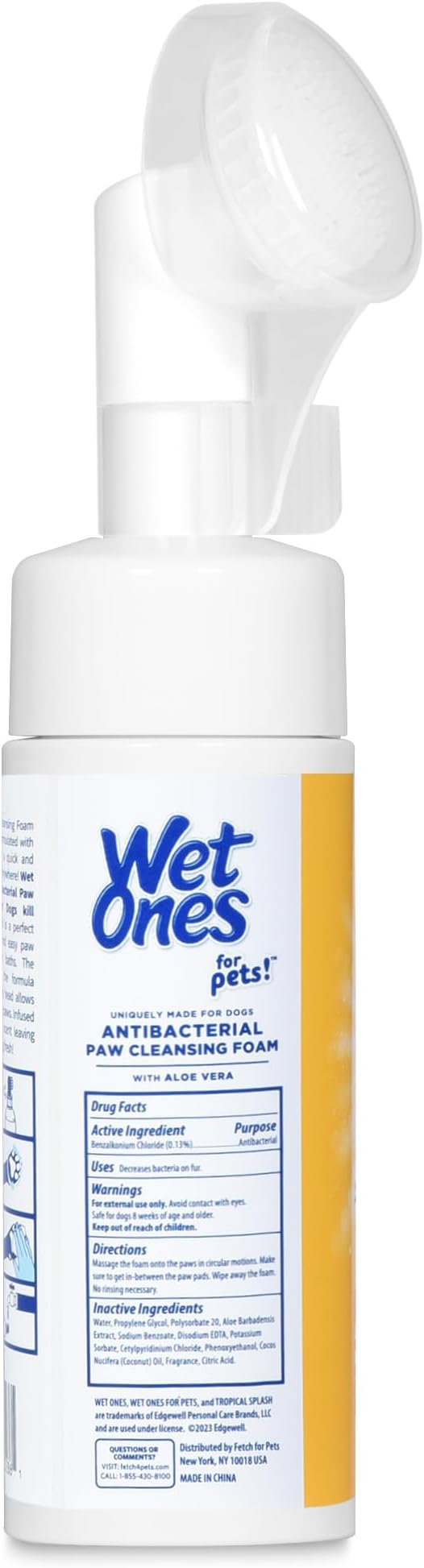 Wet Ones for Pets Antibacterial Dog Paw Cleaner with Built-in Brush, Foaming No-Rinse Formula for Cleaning Dirty Paws After Walks, Gentle Everyday Paw Wash for Dogs, 5 Oz - 6 Pack