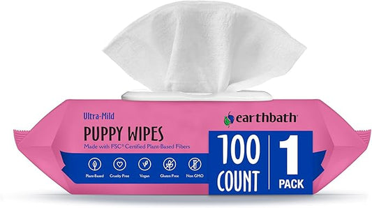 Earthbath PB6S All Natural Puppy Grooming Wipes, 100 Wipes
