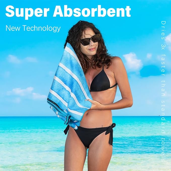 2 Pack Lightweight Thin Microfiber Beach Towel Sand Free Quick Dry Absorbent Compact Soft Pool Swim Travel Towels Extra Large Oversized Beach Accessories packable Essentials Stuff Gifts for Adult