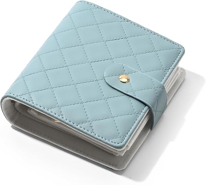 Oirlv Travel Jewelry Organizer Case Portable Jewelry Book with Velvet Pouches for Jewelry Travel Essentials(Light Blue)