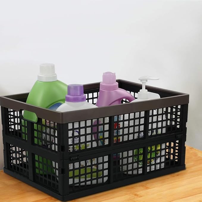 Bringer 4-Pack 40 L Plastic Collapsible Storage Crate, Stackable Folding Storage Baskets