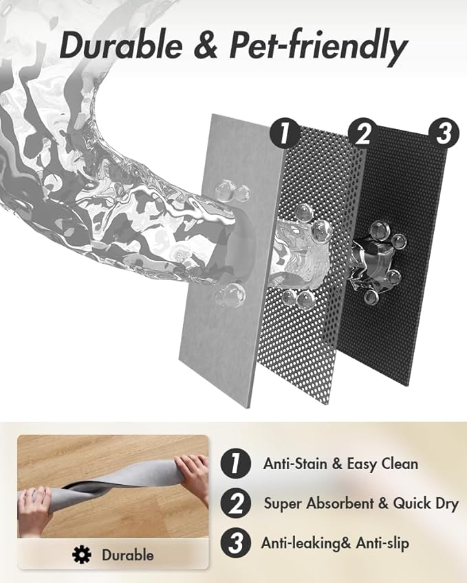 MontVoo-Absorbent Pet Feeding Mat-No Stains Pet Mat for Food and Water Bowl-Quick Dry Cat & Dog Food Mat Water Dispenser Mat-Pet Supplies Mat-Dog Water Bowl Mat for Messy Drinker,（LightGrey,16"x24"）