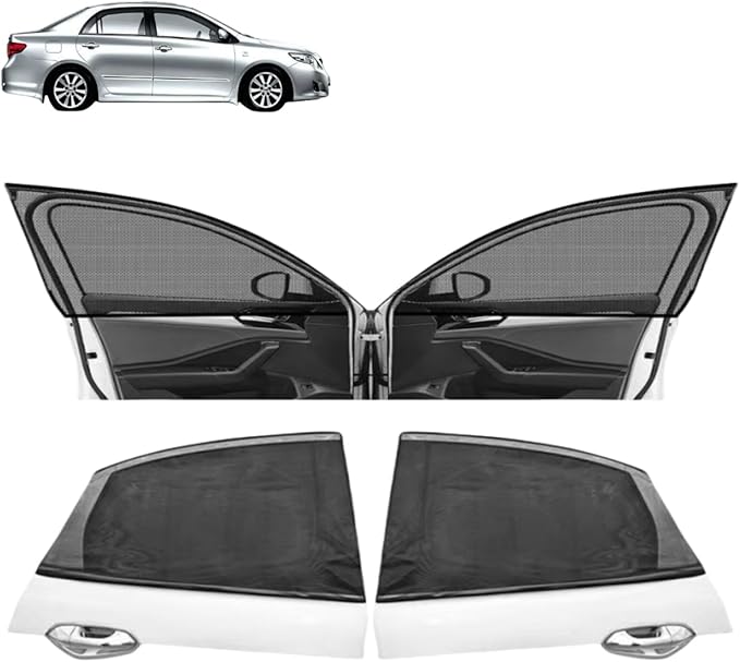 Cars Window Shades–4Pcs Breathable Mesh Sun Shade for Back & Side Windows, UV Protection for Baby, Family & Pets, Privacy Screen, Bug & Mosquito Blocker for SUV & Car, Ideal for Camping (Car 23"x39")