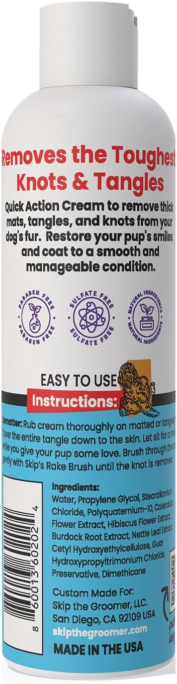 Emergency Dematter for Dogs, Quick Action Dematting Cream Dissolves Severe Mats & Knots, Reduces Pain & Breakage, Plant-Based Vegan Formula for All Coat Types, 8 oz
