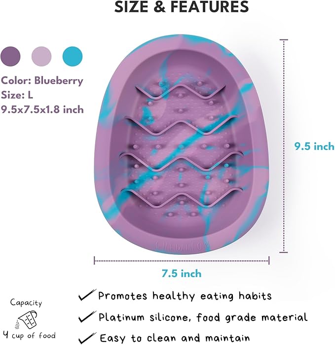 CHEWFFON Interactive Dog&Cat Lick Mat Bowls, BPA-Free Silicone Dog Slow Feeder Bowl with Suction Cups, Non Slip Food Bowl for Dogs and Cats, Reduces Boredom and Anxiety, Dishwasher Safe, Blueberry