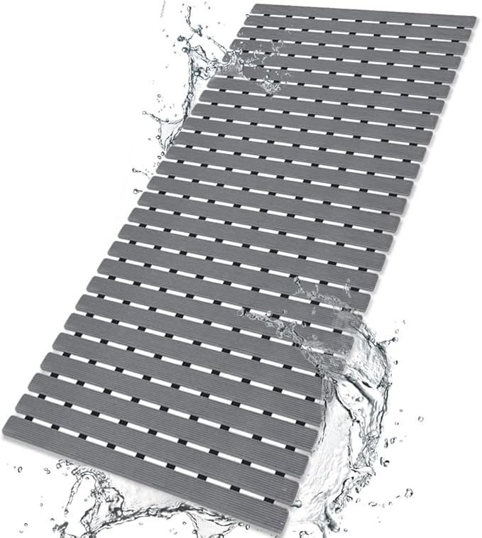 Shower Mat Non Slip Bathtub Mat with Suction Cups and Drain Holes 37.4 x15.7 Inch Bath Mat for Tub & Shower.Easy Dry,Easy to Cut,Eco-Friendly