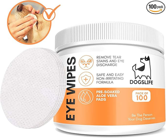 Dog Eye Wipes – Tear Stain Remover for Dogs & Puppies – 100 Aloe Vera Pet Eye Wipes – Gentle Eye Discharge & Crust Cleaner – Safe & Hypoallergenic Dog Eye Cleaning Pads