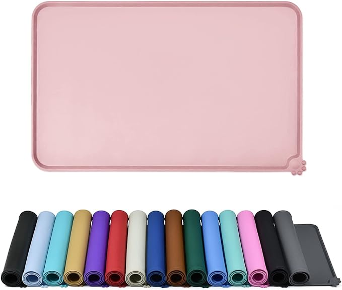 Waterproof Pet Feeding Mat with High Raised Edges, Heavier and Thicker Placemats for Cat Dog Water Bowl with BPA Free, Dogs Cats Food Mats for Messy Drinkers to Prevent Spill and Protect Floors