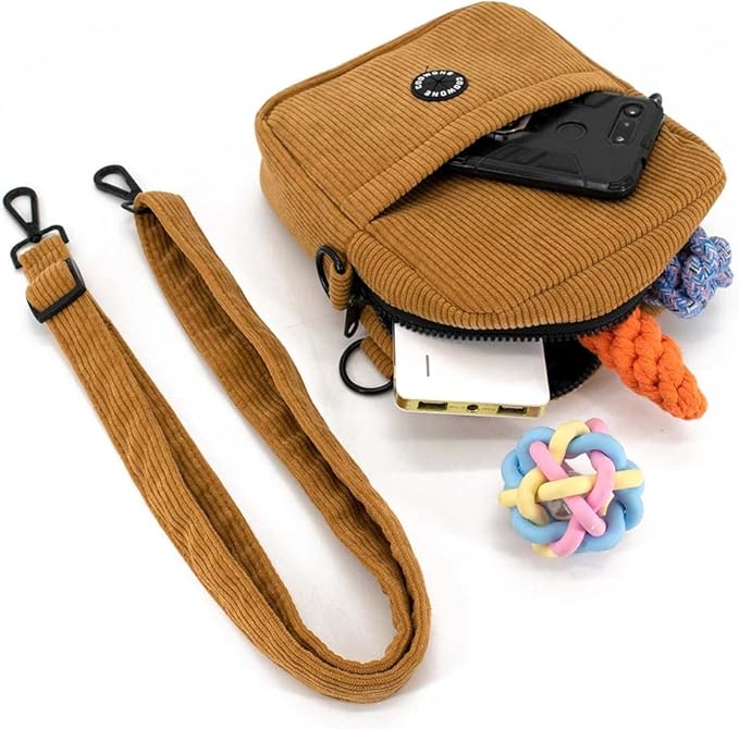 COOWONE Dog Treat Pouch,Velvet Dog Training Pouch Bag Built-in Poop Bag Dispenser | Large Capacity Pet Treat Training Bag for Treats, Kibbles, Pet Toys (Brown)