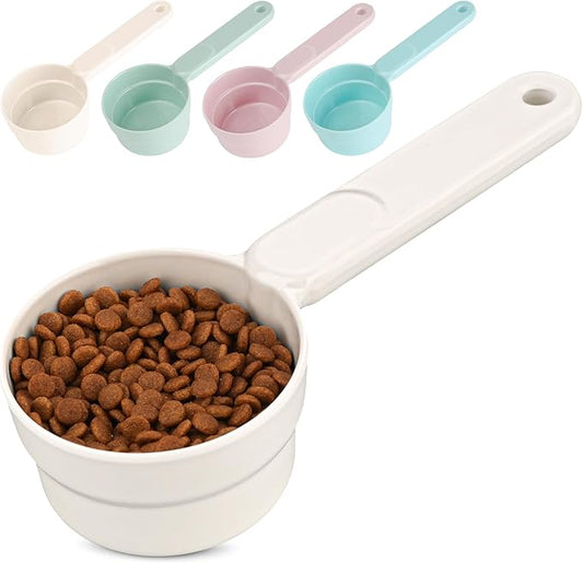 MSBC Melamine Pet Food Scoop, Cat Food Measuring Cups, Comfortable Long Handle Scoop for Dog, Cat, Ferret and Rabbit Food, 1 Cup Size Pet Food Feeding Scoop Dishwasher Safe (White