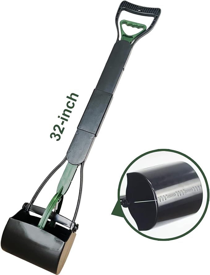 32'' Pooper Scooper for Large Small Dogs Heavy Duty, Long Handle Poop Scoop for Yard, Grass, Gravel, Dog Poop Grabber with High Strength Material and Durable Spring（Dark Green）