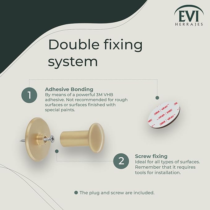 Evi Bathroom Hanger | Wall Hanger Brass | Satin matt Finish | for Hanging Clothes, Coats or Towels | Adhesive Towel Rail and/or Screw | 188DUALLMT