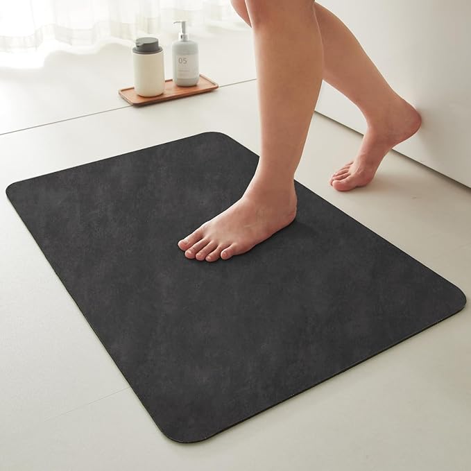 Black Bath Mat, Bathroom Rugs Non Slip Washable Thin Absorbent Quick Dry Bath Mat Fits Under Door Bathroom Floor Mat Perfect for Bath, Shower, or Sink 24"x48" Black