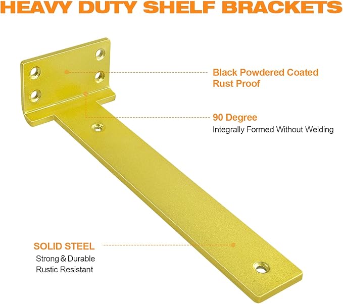 Floating Shelf Brackets 10 inch 8 Pack L Brackets for Shelves Gold Metal Heavy Duty Shelf Bracket for DIY Decorative with Mounting Hardware