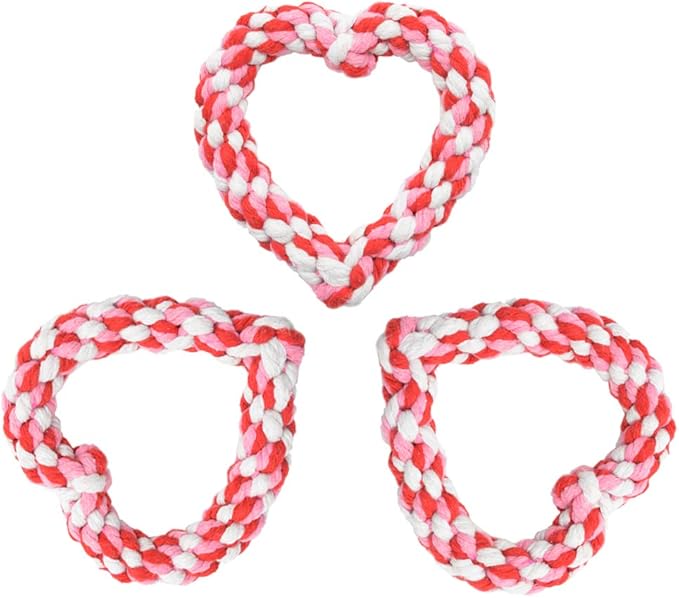 Barleygoo 3PCS Valentine's Day Dog Rope Toys Heart Shaped Durable Chew Toy for Small to Medium Dogs