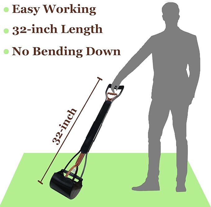 Pooper Scooper, Large Pooper Scooper for Dogs Heavy Duty, Dog Pooper Scooper with Long Handle & High Strength Durable Spring, Foldable Dog Poop Pick Up (32-inch) (Brown(Bottom Seamless))