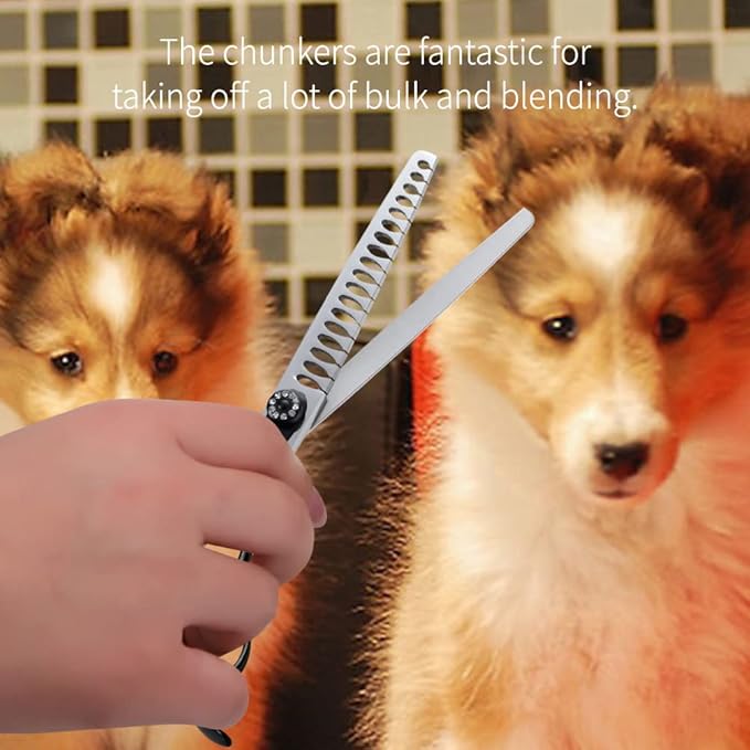 Fenice Peak 7.0'' Dog Chunker Scissors For Grooming 440C Stainless Steel Black Non-Slip Handle Sharp Blades Professional Pet Trimming Scissors for Cats Thinning Rate 75%