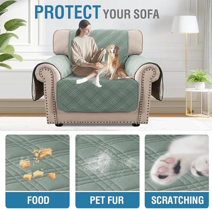 H.VERSAILTEX 100% Waterproof Chair Slipcover Modern Armchair Covers Furniture Protector Cover with Elastic Straps for Pets Kids Children Dog Cat(Chair, Lily Pad/Beige)