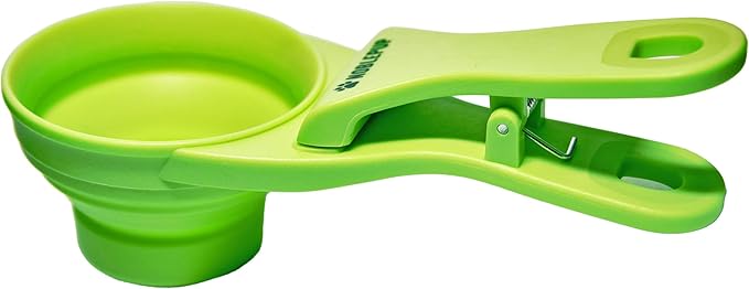MeasureMate Pet Food Scoops with Bag Clip for Dog and Cat - 3-in-1 Multi-Function Collapsible Food Measuring Cup - 1/2 Cup Capacity, 4oz, Green - Dishwasher Safe