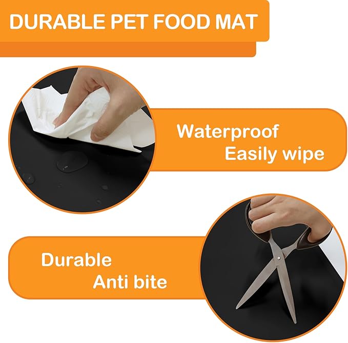 Dog Water Mat 39.4×29.5in - Silicone Dog Mat for Food and Water Extra Large - Pet Food Mat for Floors Waterproof - Pet Feeding Mat Prevent Water Food Spills - Black