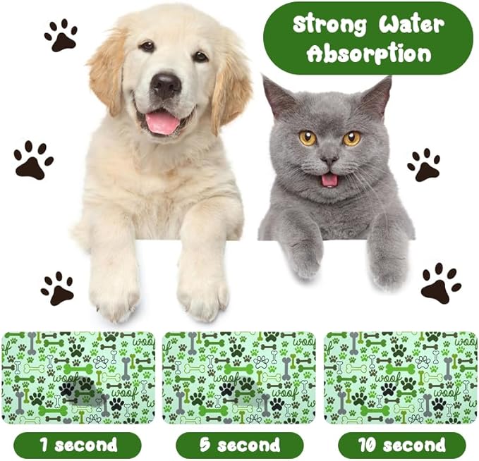 Dog Food Mats for Floors Waterproof, Pet Water Bowl Mats Pet Feeding Absorbent Placemats Green 16 * 24 inch