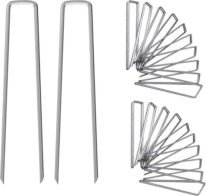 12 Inch Galvanized Garden Landscape Staples Stakes, 25 50 100 PCS Anti-Rust Garden Staples Tent Ground Stakes U-Shaped Landscape Pins for Secure Lawn Fabric, Decoration (100, 12 Inch)