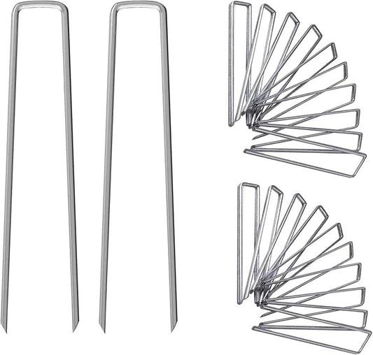 12 Inch Galvanized Garden Landscape Staples Stakes, 25 50 100 PCS Anti-Rust Garden Staples Tent Ground Stakes U-Shaped Landscape Pins for Secure Lawn Fabric, Decoration (100, 12 Inch)