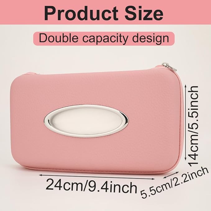 Car Tissue Holder, Sun Visor Tissue Holder, Zipper Car Visor Napkin Holder, PU Leather Backseat Tissue Case for Car,Vehicle (Pink)