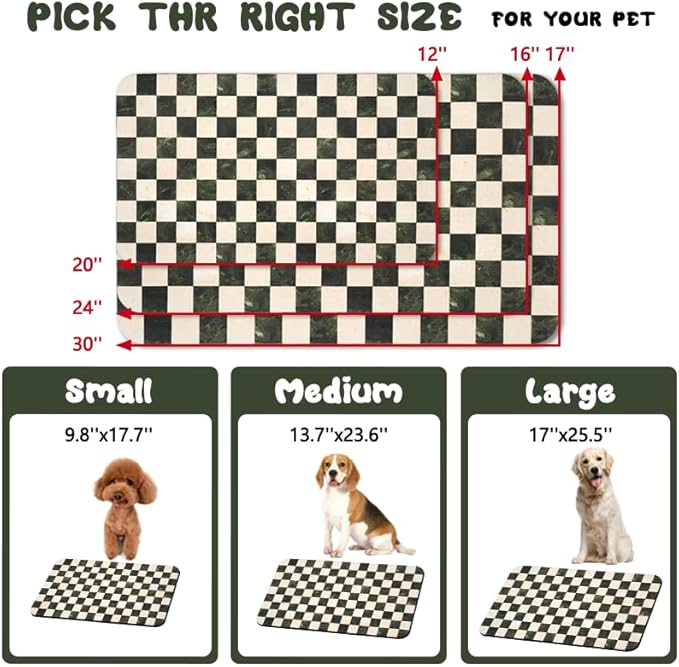 Dog Food Mats for Floors Waterproof, Pet Water Bowl Mats Pet Feeding Absorbent Placemats Plaid 16 * 24 inch