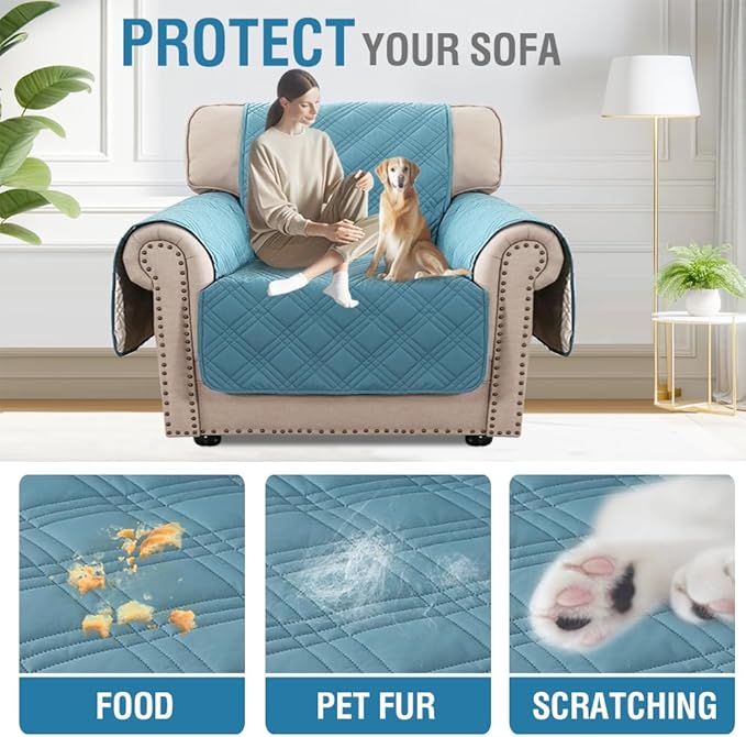 H.VERSAILTEX 100% Waterproof Arm Chair Cover Modern Armchair Slipcover Thick and Soft Chair Protectors Covers for Pets (Chair, Smoke Blue/Beige)