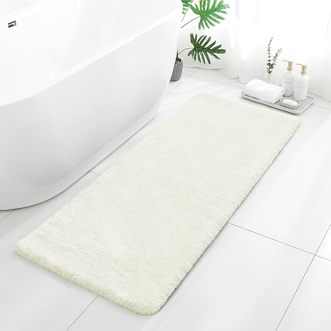 Cream Bathroom Rugs Runner 24"x60" - Long Large Bath Mat, Soft Non Slip Absorbent Microfiber Bathroom Rug, Washable Plush Floor Mat - Perfect for Bedside, Kitchen or Vanity Area