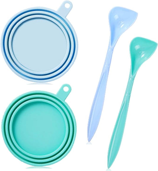 WAFJAMF Silicone Pet Can Covers,Dog Cat Food Can Lids and Spoons,Universal BPA Free,Fit Multiple Sizes Dishwasher Safe-2 Pack+Spoon