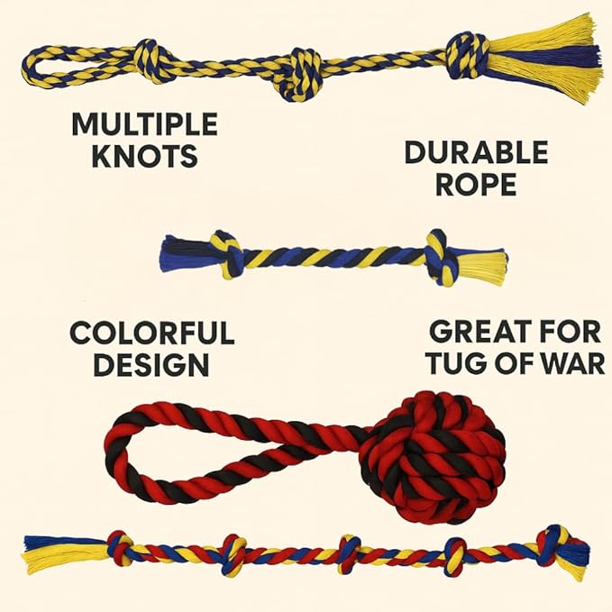 Dog Rope Toys for Medium and Large Dogs | Strong Cotton Rope Set for Chewing, Teething Comfort, Tug Play and Daily Interactive Activities | (2 pcs Dog Toys Combo)