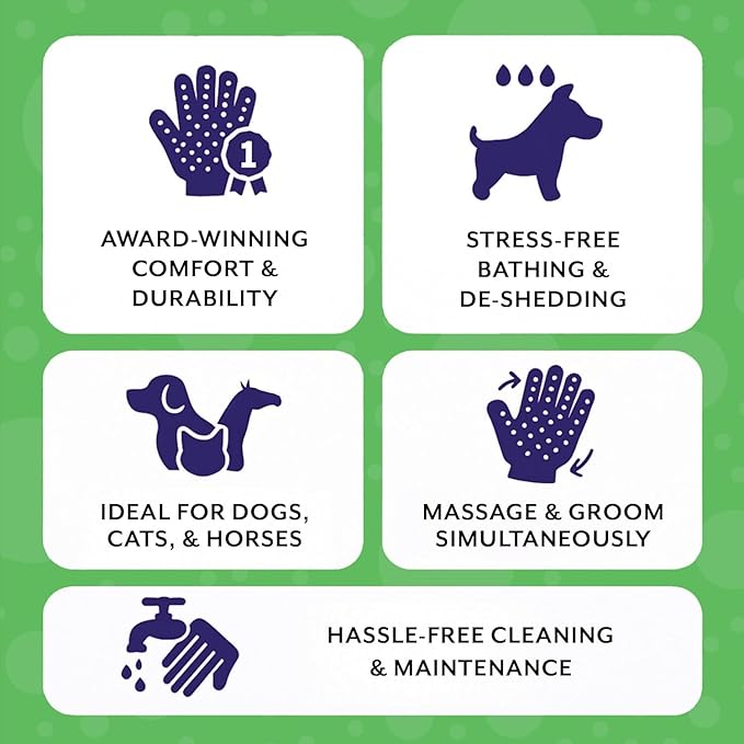 Pet Shedding, Bathing, Grooming, Hair Removing Gloves, Gentle Brush for Cats, Dogs, Horses by the #1 Ranked, Award-Winning Handson Gloves (Green, X-Large)