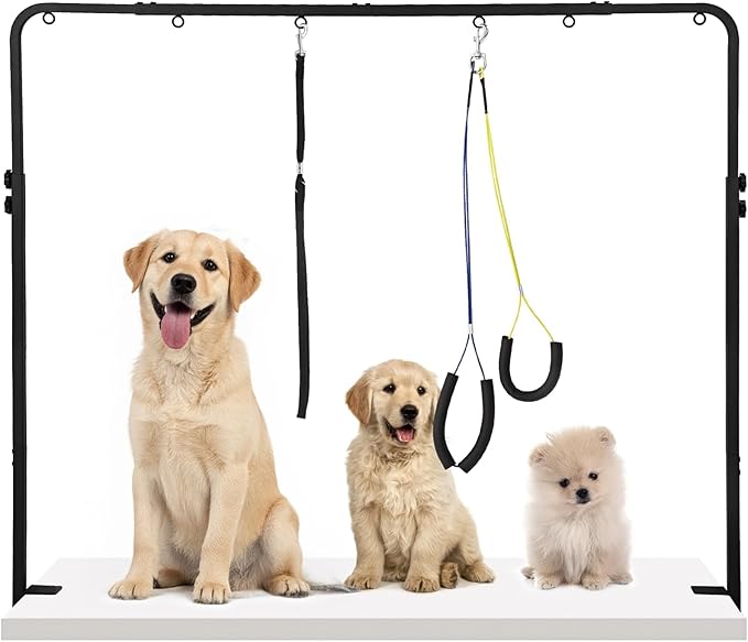 Dog Grooming Arm, Adjustable Pet Grooming Arm with Clamp for Small and Medium Dogs,Grooming Loop and No Sit Haunch Holder (Black, 42.5" H U-Shape Arm + Heavy Duty Clamp)