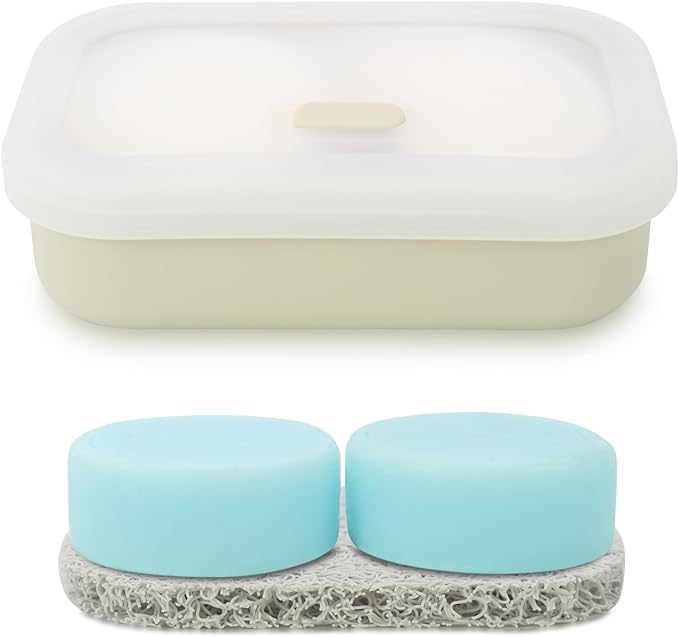 Leak Proof Travel Soap Case,Solid Shampoo Bar Holder, Silicone Soap Container with Draining Layer, Portable Bar Soap Holder for Bathroom, Camping, Gym, Easy to Clean (Off-White, Large)