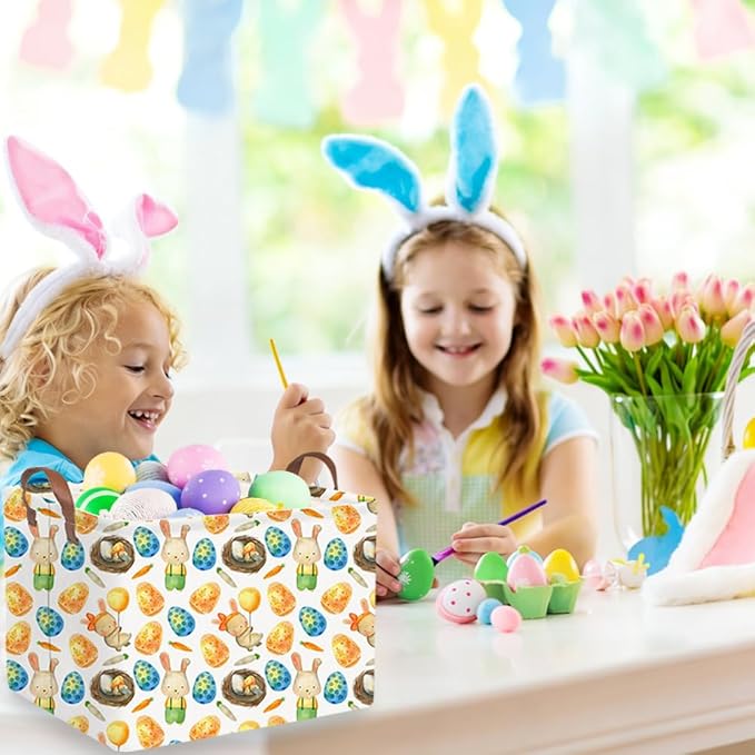 FXOCSHE Rectangular Easter basket,Easter basket empty,Kids Storage Baskets for kids Bedroom,Gift bin,Kids Storage Bin,Easters gift baskets,Kids home Decor(Rabbit Easter egg)