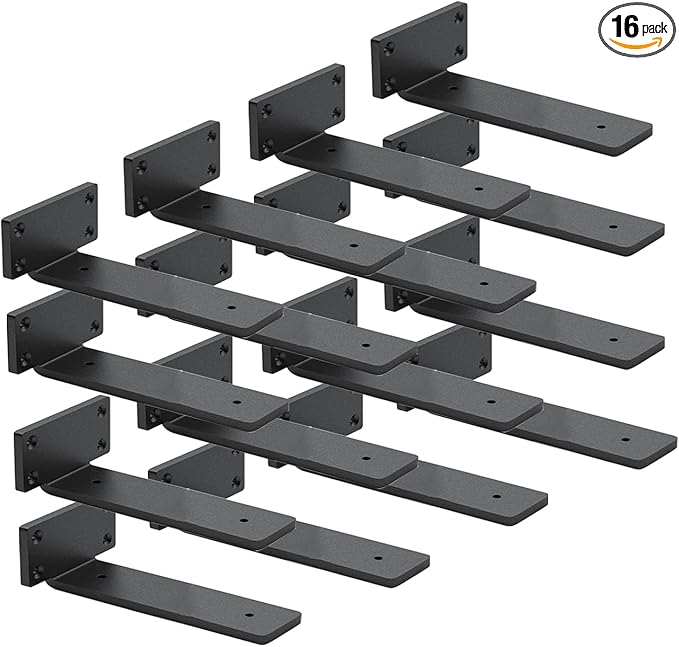 16 Pack Shelf Brackets 10 Inch Floating Shelf Bracket 1/5 inch Thick Heavy Duty Hidden Shelf Brackets Iron Metal Brackets for Shelf Support with Screw Included