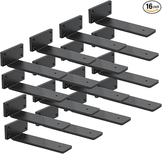 16 Pack Shelf Brackets 10 Inch Floating Shelf Bracket 1/5 inch Thick Heavy Duty Hidden Shelf Brackets Iron Metal Brackets for Shelf Support with Screw Included